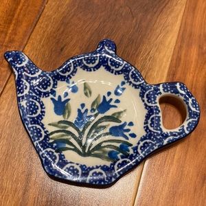 Ceramic Teabag Holder with Flowers and Lace Pattern. Hand Made in Poland